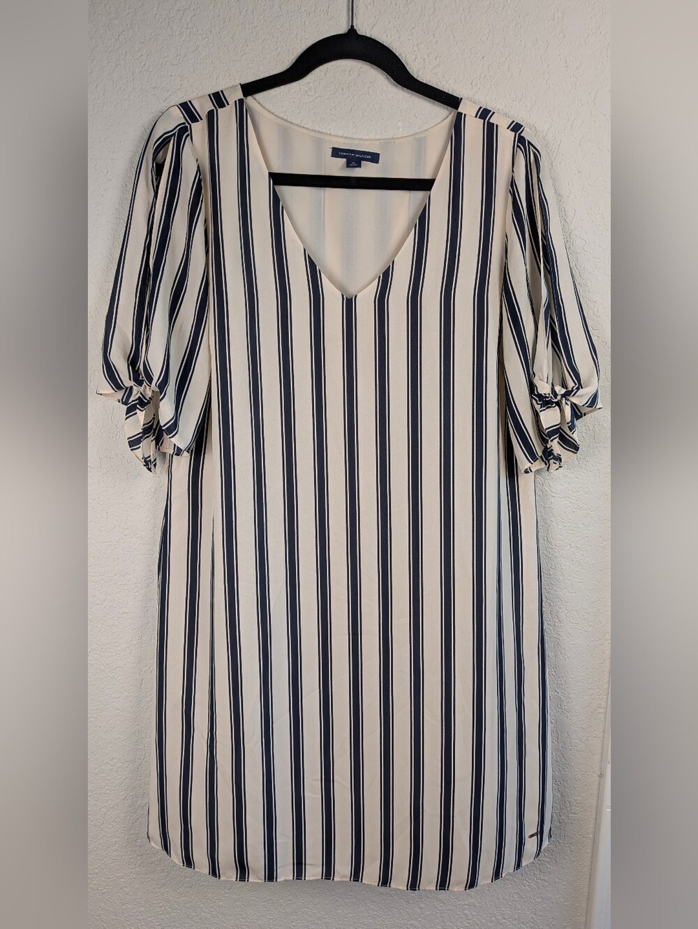 Tommy Hilfiger Shift Dress M Cream Navy Stripes MISSING SASH Nautical